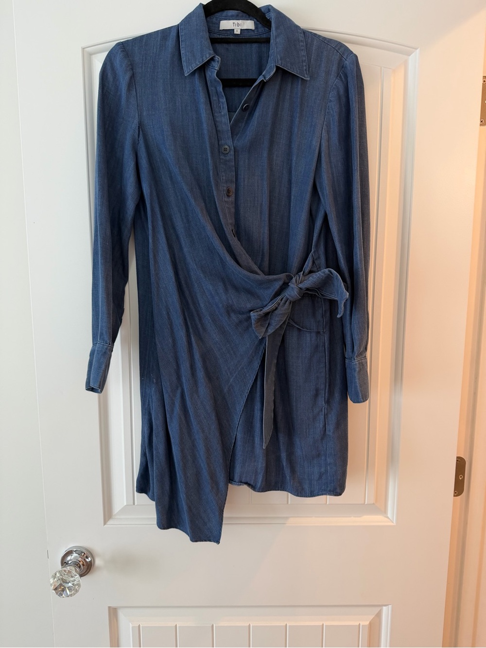 Tibi Indigo Wrap Shirt Dress with Tie Waist